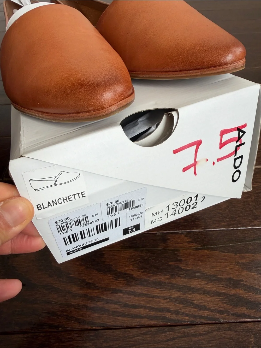 ALDO Blanchette Cognac Pointed Slip-On Flats size 7.5